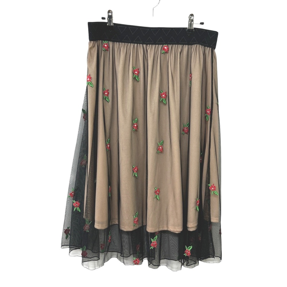 Mesh Embroidered Tulle Midi Skirt L Whimsigoth Romantic Dark‎ Fairy Grunge